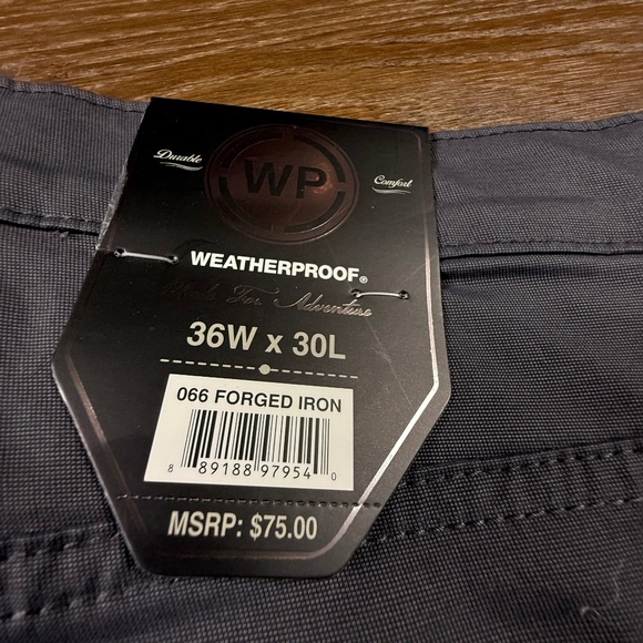 Weatherproof Men's Travel pants Forged Iron 36x30 NWT Work Pants, Flat Front - Picture 3 of 9